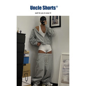连体衣三件套装 Uncle Shorts灰色连帽卫衣外套男宽松百搭直筒卫裤