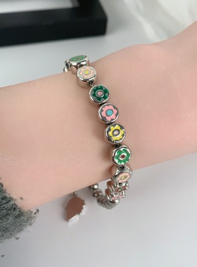 萌趣可爱冰淇淋彩色花朵滴油串珠手串小众设计手环甜美小清新手链