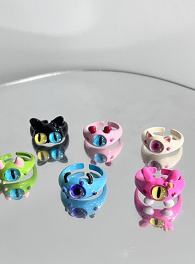 LIME| 搞怪黑色猫咪怪兽戒指女ins小众甜酷百搭闺蜜情侣饰品