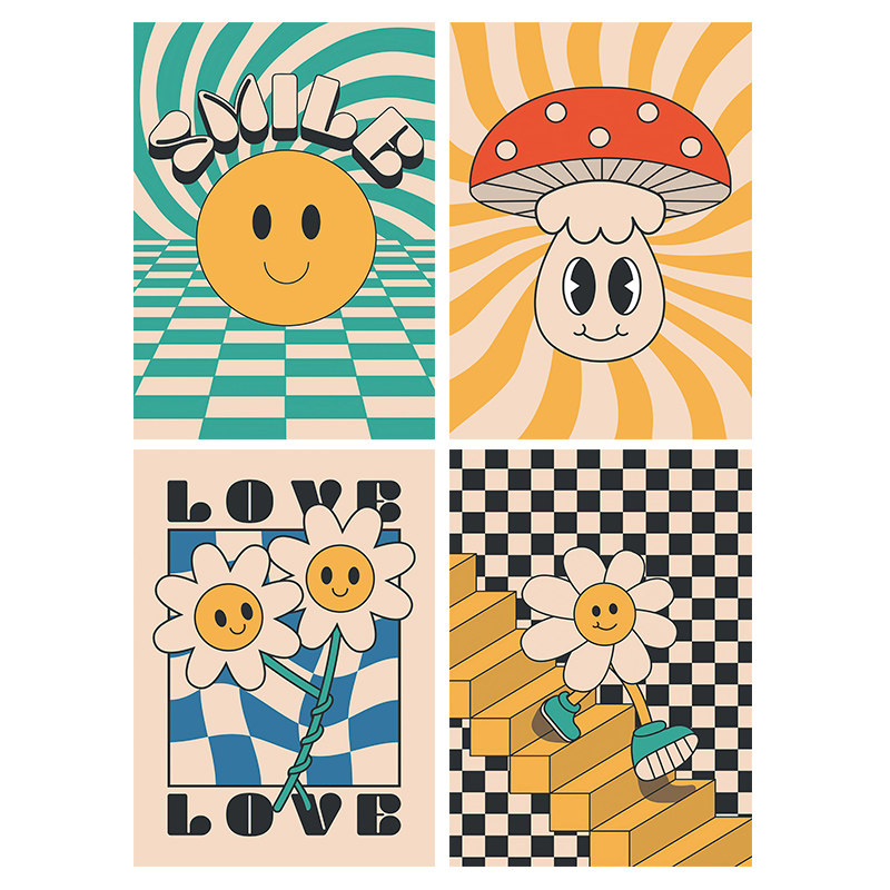 治愈好心情 韩国ins可爱笑脸快乐装饰画海报背胶油画布打印贴画芯