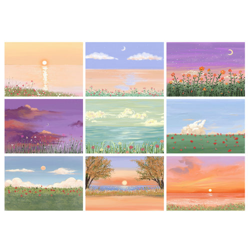 简约北欧小清新风景打印油画大海落日水彩ins装饰画画芯贴画海报
