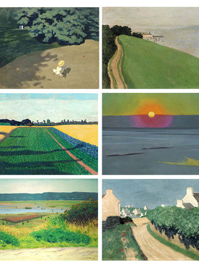 美式复古油画森林田野小清新绿色风景装饰画打印画芯贴画海报