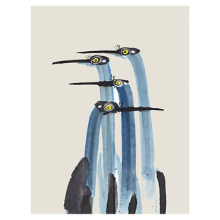 中古VINTAGE绿色油画手绘蓝鹤动物画挂画打印油画布画芯贴画海报