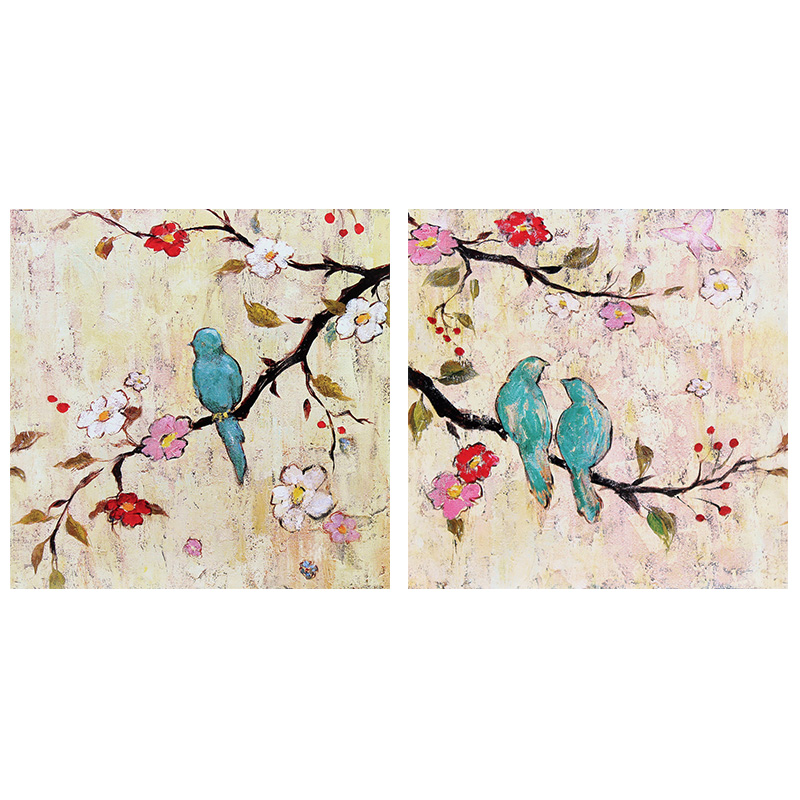 美式装饰画心花鸟图案油画布打印喷绘画芯客厅沙发背景挂画壁画