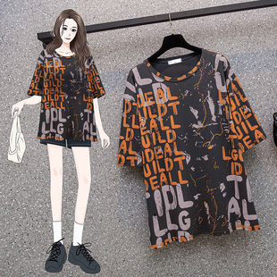 女装 200斤胖mm纯棉短袖 大码 新款 宽松显瘦遮肚子休闲上衣 T恤女夏季