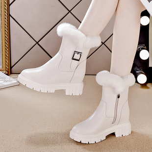 真皮兔毛内增高爆款雪地靴女冬防滑厚底短靴加绒加厚保暖毛毛棉鞋