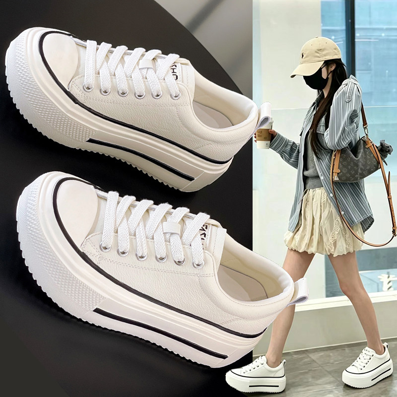 真皮厚底小白鞋女增高7cm春夏新款时尚百搭低帮松糕鞋运动休闲鞋