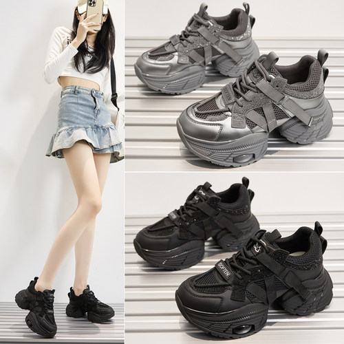 水钻厚底老爹鞋增高炸街休闲时尚