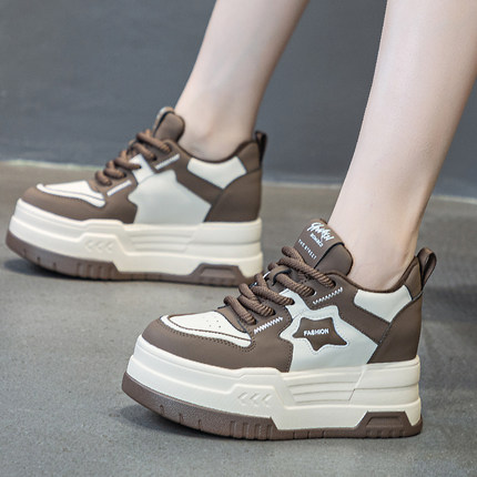 真皮厚底爆款老爹鞋女7cm春板鞋显瘦松糕鞋单鞋内增高运动休闲鞋