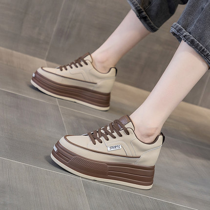 真皮内增高小白鞋女7cm爆款春新款ins潮老爹鞋松糕厚底运动休闲鞋