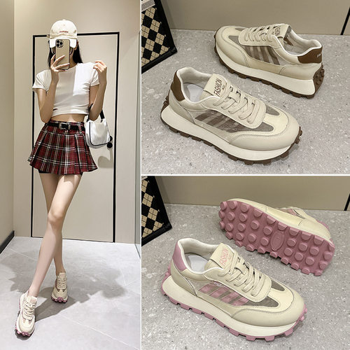 网纱透气老爹鞋厚底增高小白鞋