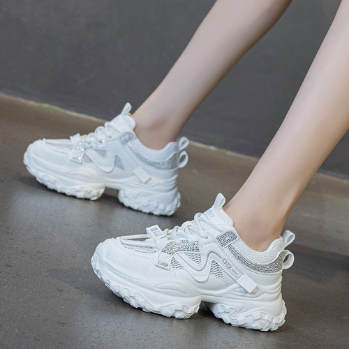 真皮水钻厚底老爹鞋运动休闲女鞋