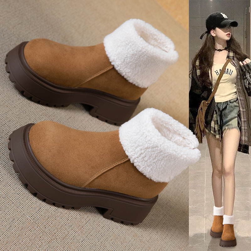内增高雪地靴加绒毛毛棉鞋短靴子