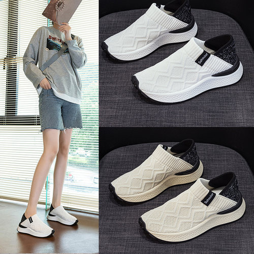 针织透气平底休闲运动鞋