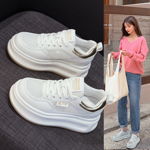 透气内增高网面小白鞋女2026夏季新款松糕厚底百搭轻便运动休闲鞋