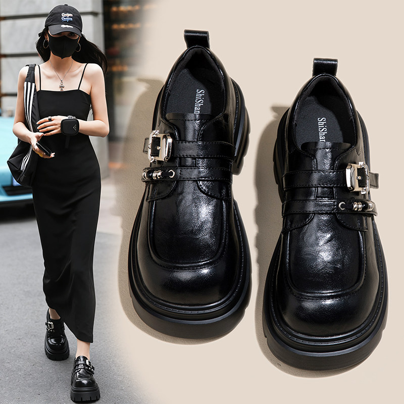 真皮厚底黑色乐福鞋女2026春新款小皮鞋单鞋百搭增高英伦风休闲鞋,女鞋,乐福鞋（豆豆鞋）,淘宝优惠券,粉丝福利购,淘宝优惠卷