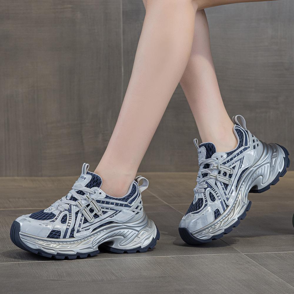 真皮厚底老爹鞋女鞋夏秋网面透气