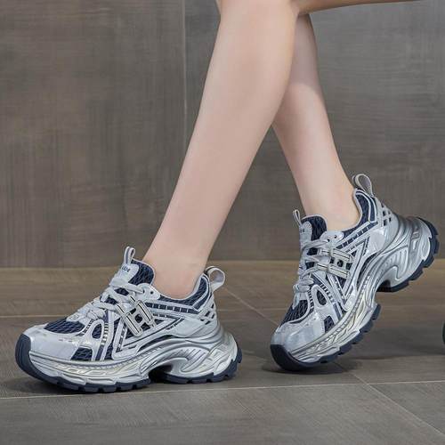 真皮厚底老爹鞋女鞋夏秋网面透气