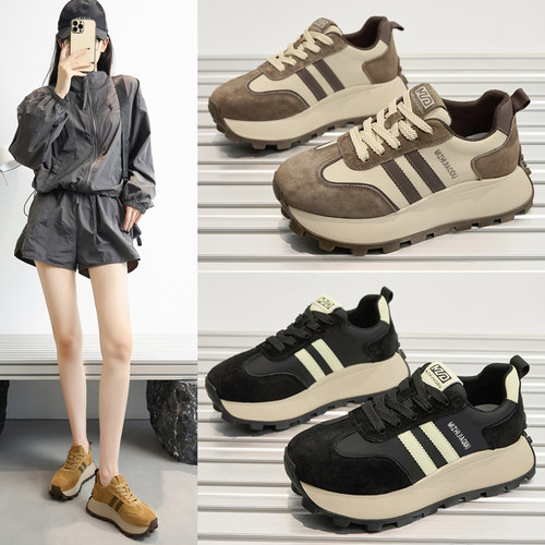 华夫阿甘鞋内增高老爹鞋厚底休闲