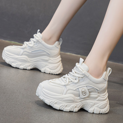 真皮爆款厚底老爹鞋女增高7cm春季新款运动休闲小白鞋时尚松糕鞋