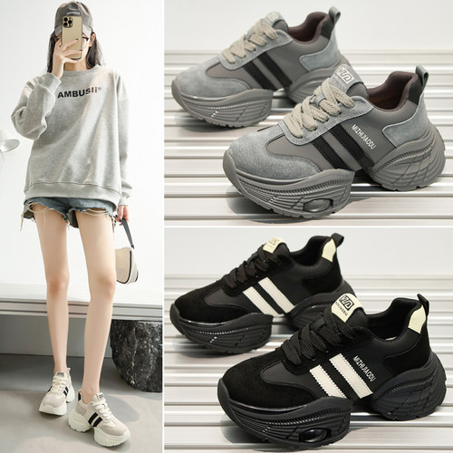 真皮老爹鞋女增高松糕厚底休闲鞋