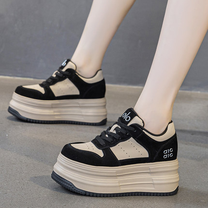 真皮爆款内增高老爹鞋女2025秋季百搭显瘦7cm运动休闲厚底松糕鞋