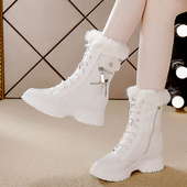 加绒加厚保暖短靴厚底毛毛棉鞋 真皮兔毛内增高爆款 雪地靴女冬新款