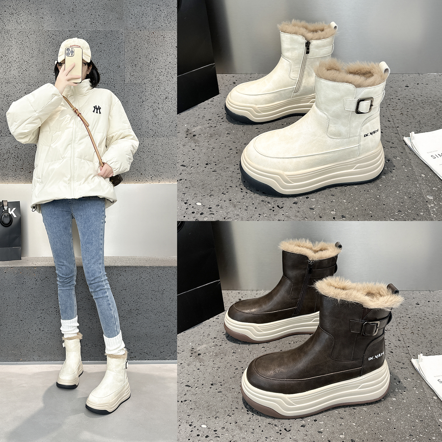 真皮厚底防水雪地靴加绒保暖女鞋