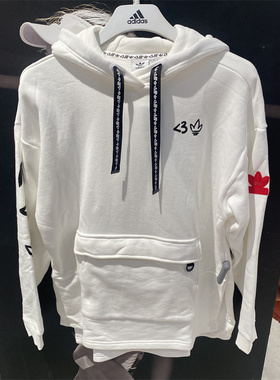 Adidas阿迪达斯三叶草女子经典保暖休闲运动连帽套头衫卫衣H39033