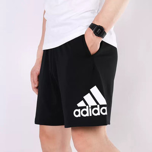 正品Adidas/阿迪达斯短裤男子运动裤大LOGO黑色宽松五分裤DX7666