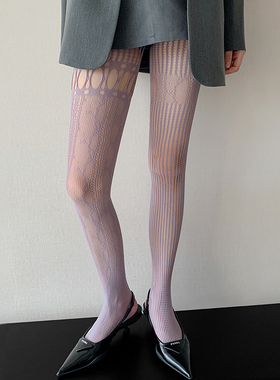 美式丝袜女春秋千禧辣妹y2k镂空网袜ab款紫色甜酷蕾丝打底连裤袜