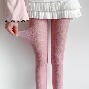 袜 粉紫色千禧辣妹彩色蕾丝打底连裤 亚文化复古镂空丝袜女夏季 薄款