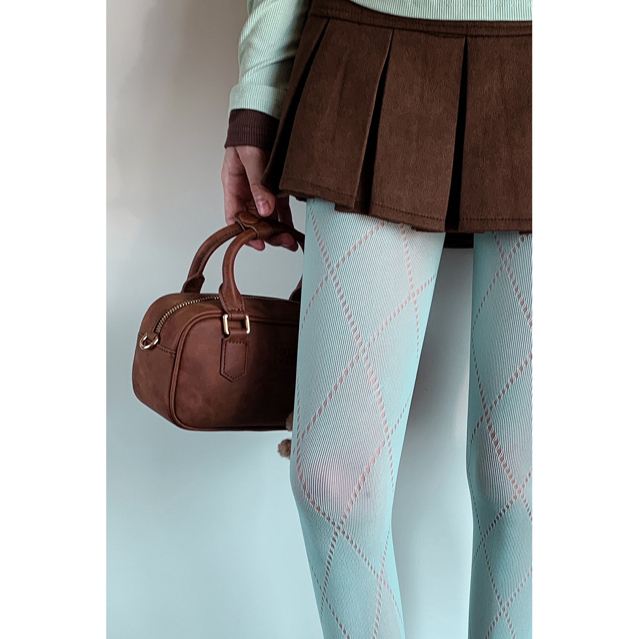 甜酷辣妹y2k薄荷曼波绿色丝袜女春秋菱形格彩色打底袜镂空连裤袜