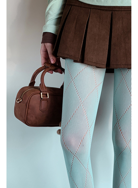 甜酷辣妹y2k薄荷曼波绿色丝袜女春秋菱形格彩色打底袜镂空连裤袜