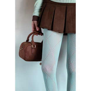 甜酷辣妹y2k薄荷曼波绿色丝袜女春秋菱形格彩色打底袜镂空连裤 袜