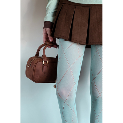 甜酷辣妹y2k薄荷曼波绿色丝袜女春秋菱形格彩色打底袜镂空连裤袜