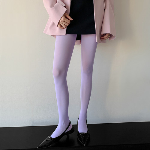 彩色打底袜女春秋个性显瘦紫色天鹅绒美腿丝袜纯色香芋紫连裤袜子