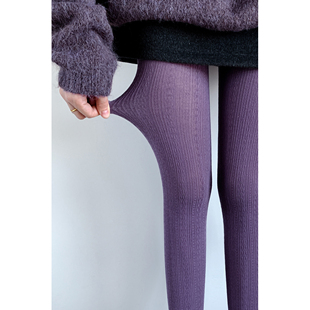 y2k浅紫色针织麻花连裤 袜 袜女春秋辣妹彩色多巴胺竖条显瘦打底裤