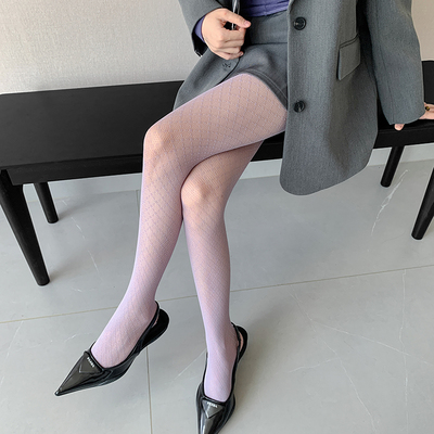 紫色复古摩登美式丝袜女个性夏季薄款渔网袜y2k辣妹菱形格连裤袜