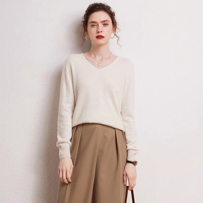 100%纯羊毛V领修身羊毛衫女毛衣