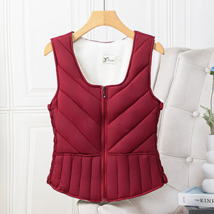 百搭内胆 圆领内穿坎肩修身 新款 秋冬羽绒棉马甲女加绒保暖背心短款