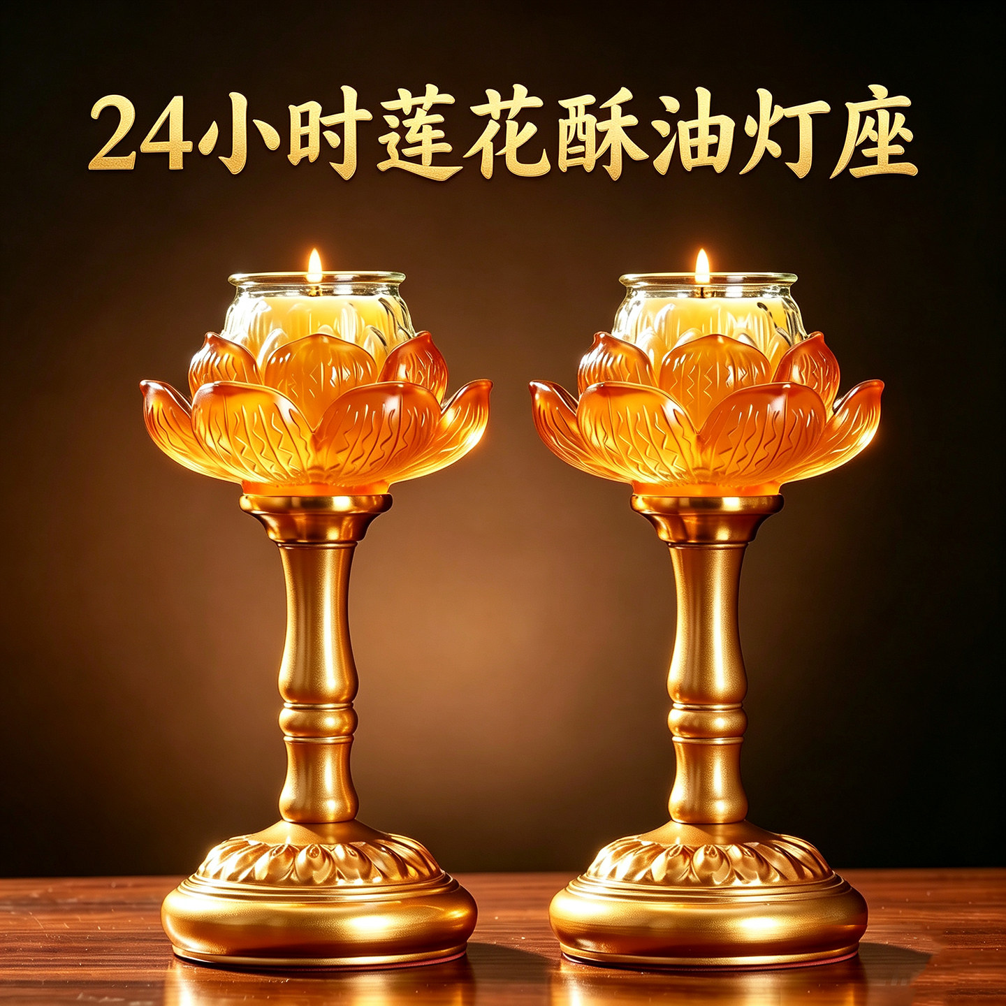 琉璃莲花酥油灯座高脚供佛烛台家用佛前 24 小时酥油灯防风长明灯