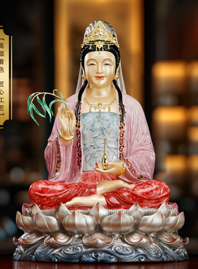 纯铜高温彩观音佛像家用供奉