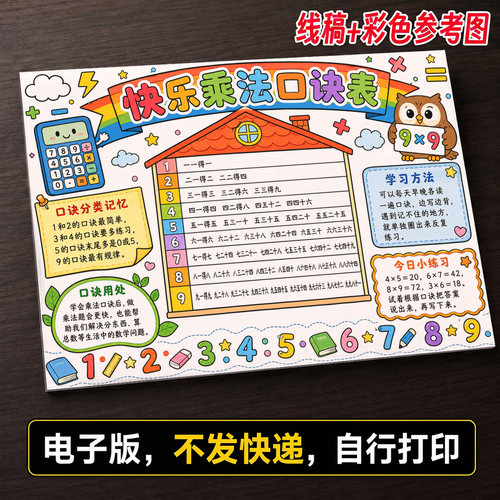 数学乘法口诀表手抄报小学生手抄报模板大全手抄报线稿可打印752
