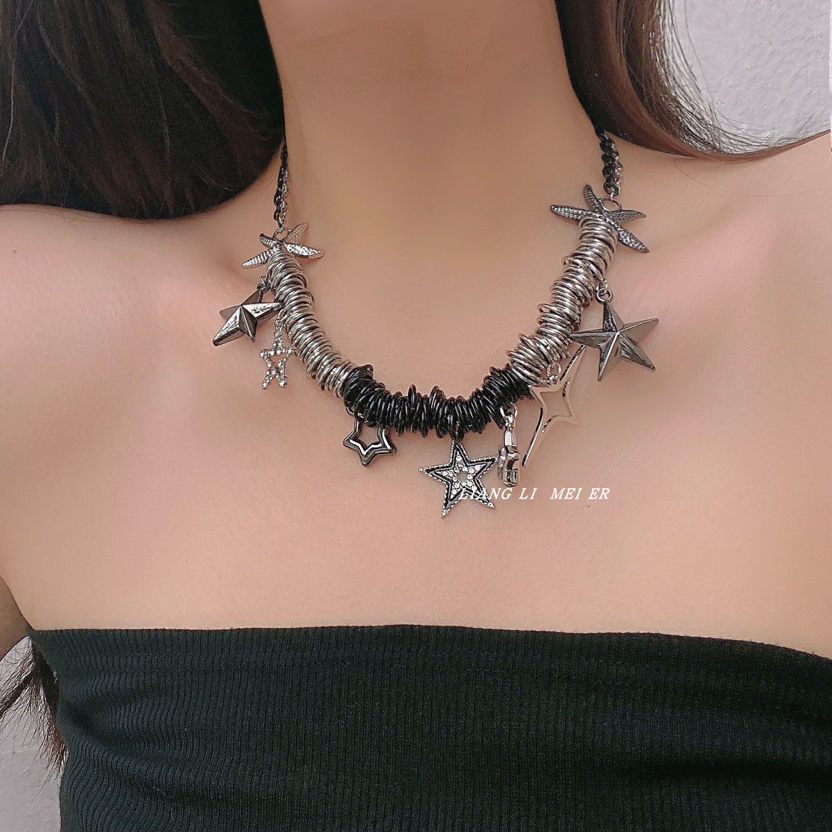 欧美镶钻星星项链女甜酷嘻哈潮酷个性锁骨链辣妹气质颈链锁骨链