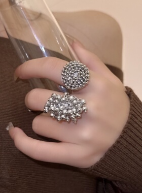金属银色米珠手工编织开口戒指女