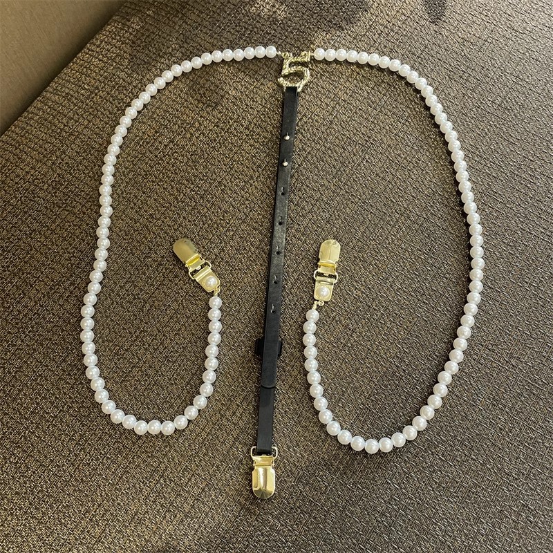 珍珠链条背带链小众时尚装饰腰带