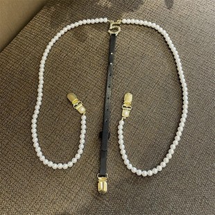 链装 拼接腰链牛仔裤 饰小众腰带 小香风珍珠背带夹带女时尚 jennie款