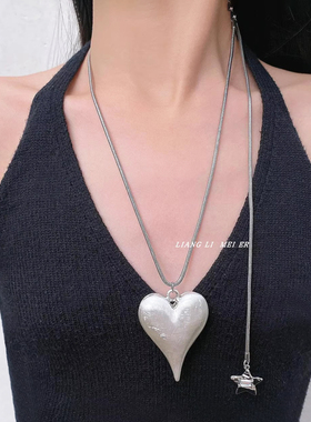 金属长款拉丝爱心桃心项链毛衣链