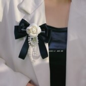 英伦学院风复古流苏珍珠蝴蝶结领结胸针古董布艺胸花别针衬衫 配饰